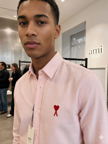 Men  Premium Pink Striped Shirt with Signature Logo