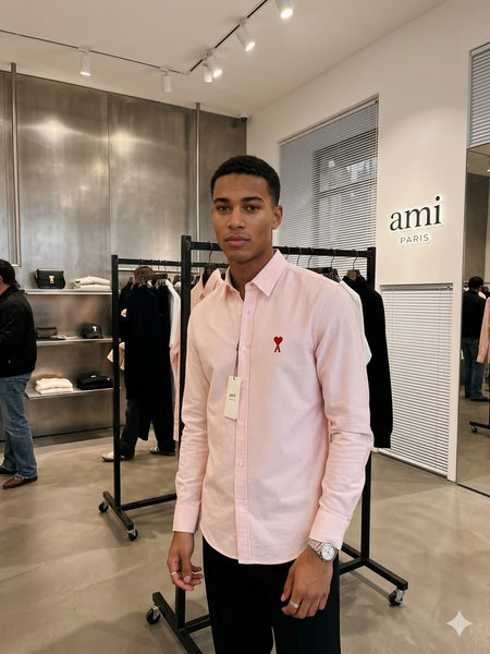 Men  Premium Pink Striped Shirt with Signature Logo