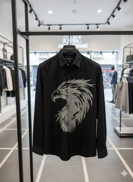 Premium Black Full-Sleeve Eagle Graphic Shirt for Men