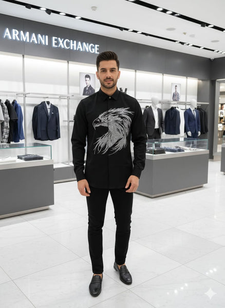 Premium Black Full-Sleeve Eagle Graphic Shirt for Men