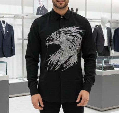 Premium Black Full-Sleeve Eagle Graphic Shirt for Men
