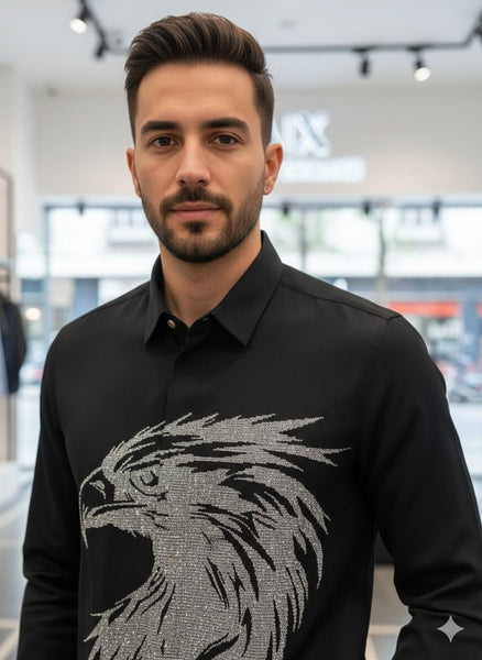Premium Black Full-Sleeve Eagle Graphic Shirt for Men