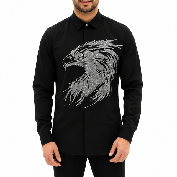 Premium Black Full-Sleeve Eagle Graphic Shirt for Men