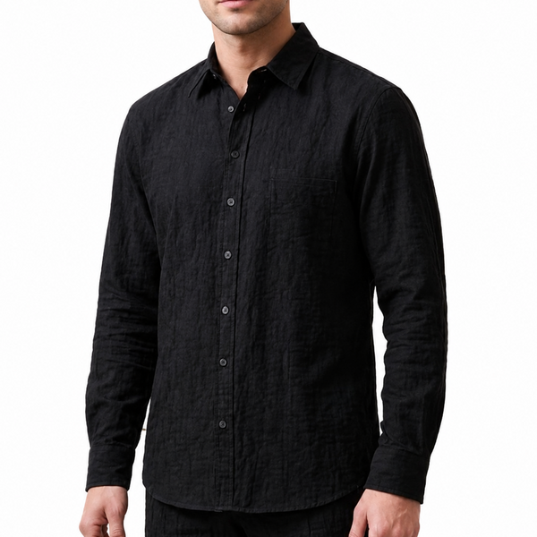 Premium Black Textured Full-Sleeve Shirt for Men