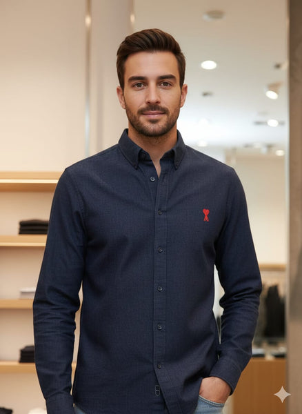 Premium Navy Blue Full-Sleeve Casual Shirt for Men
