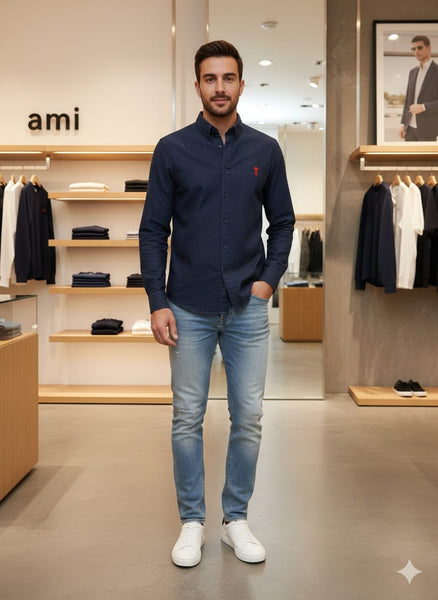 Premium Navy Blue Full-Sleeve Casual Shirt for Men