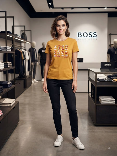 Premium Mustard Graphic Print T-Shirt for Women