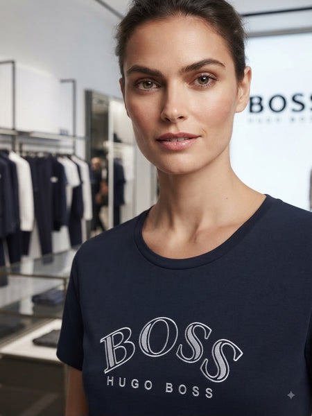 Premium Navy Blue Logo Print T-Shirt for Women