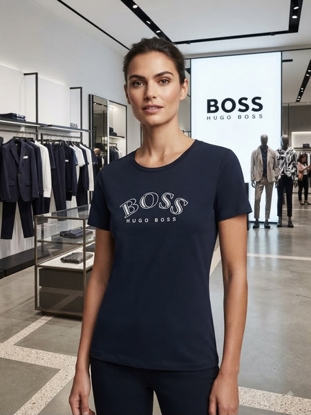 Premium Navy Blue Logo Print T-Shirt for Women