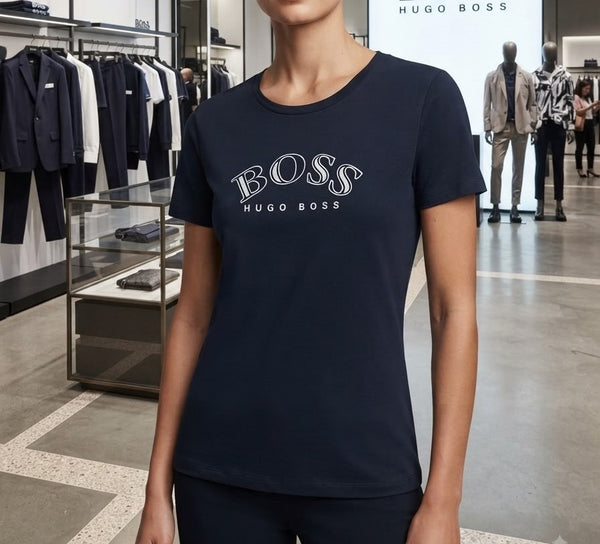 Premium Navy Blue Logo Print T-Shirt for Women