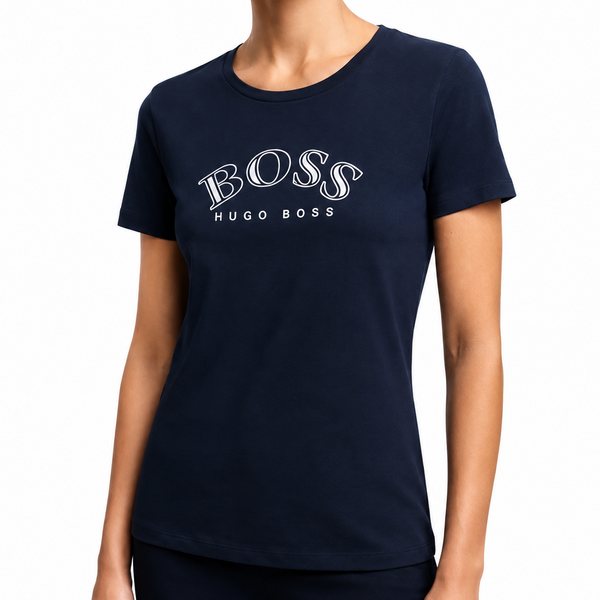 Premium Navy Blue Logo Print T-Shirt for Women