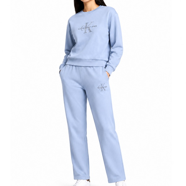 Premium Light Blue Logo Co-Ord Set for Women | Half Sleeve T-Shirt with Regular Fit Track Pants