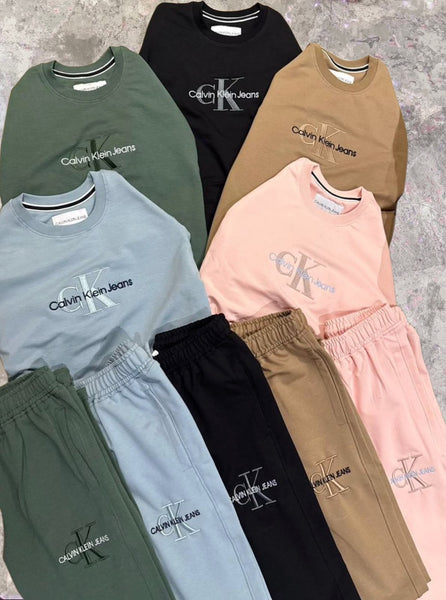 Premium Light Blue Logo Co-Ord Set for Women | Half Sleeve T-Shirt with Regular Fit Track Pants