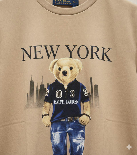 Women Premium Beige Bear Graphic T-Shirt
