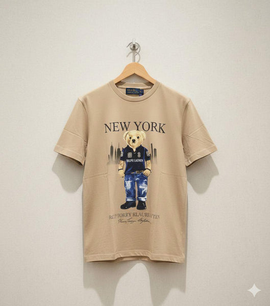 Women Premium Beige Bear Graphic T-Shirt