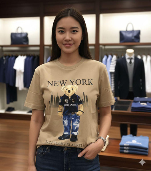 Women Premium Beige Bear Graphic T-Shirt