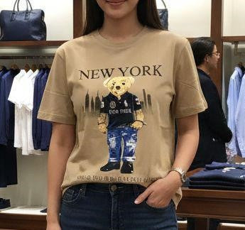 Women Premium Beige Bear Graphic T-Shirt