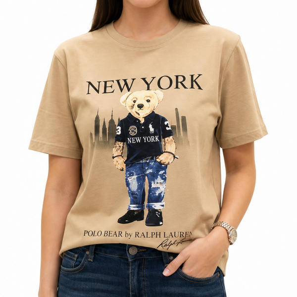Women Premium Beige Bear Graphic T-Shirt