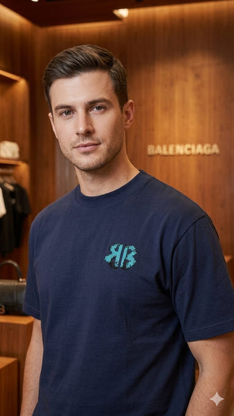 Luxury Blue Oversized Printed T-Shirt for Men