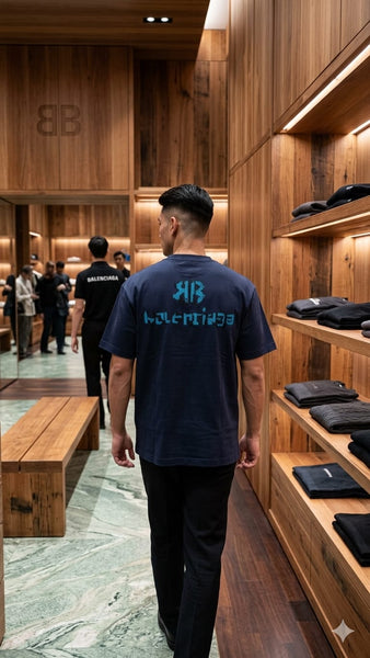 Luxury Blue Oversized Printed T-Shirt for Men