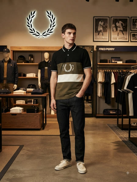 Men Color Block Polo T-Shirt with Contrast Panel