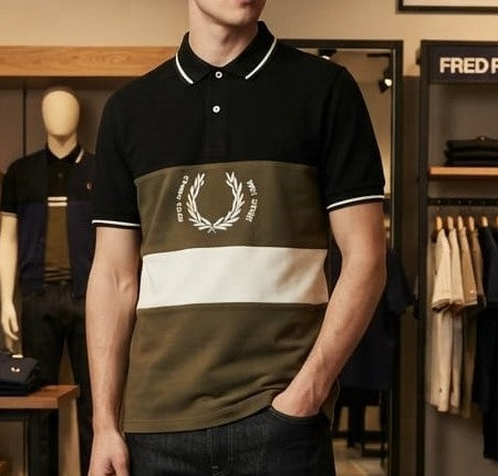 Men Color Block Polo T-Shirt with Contrast Panel