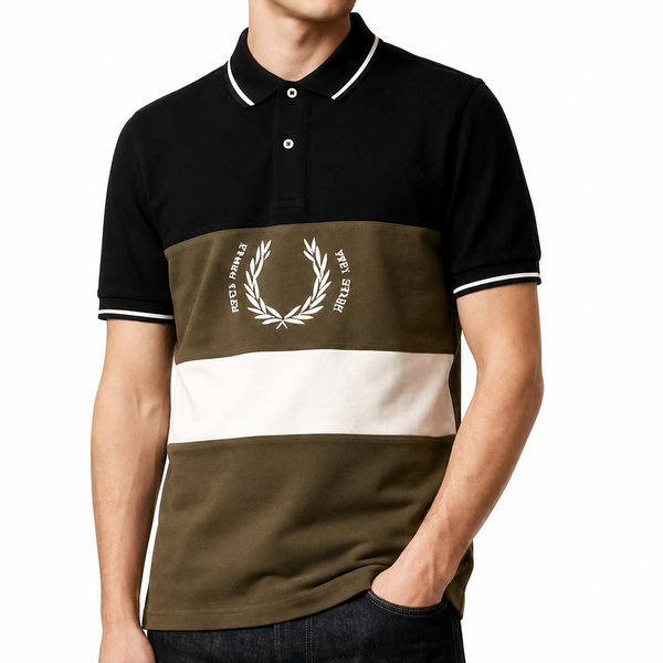 Men Color Block Polo T-Shirt with Contrast Panel