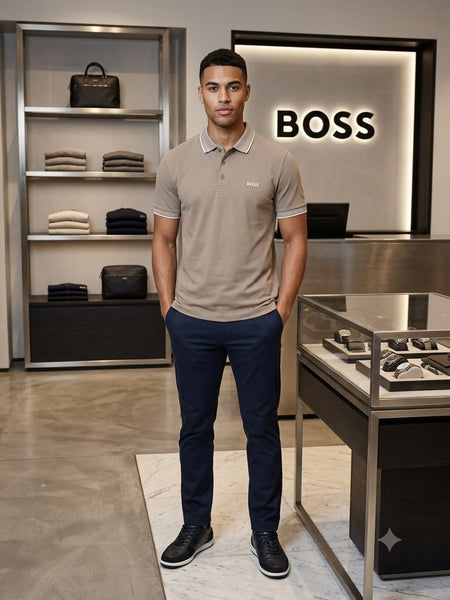Premium Beige Contrast Trim Polo Shirt
