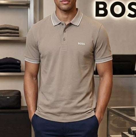 Premium Beige Contrast Trim Polo Shirt