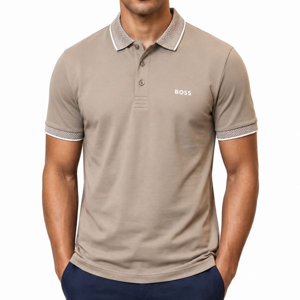 Premium Beige Contrast Trim Polo Shirt