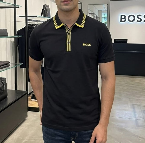 Premium Black Contrast Stripe Polo Shirt