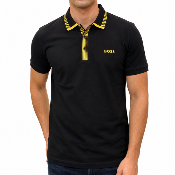 Premium Black Contrast Stripe Polo Shirt