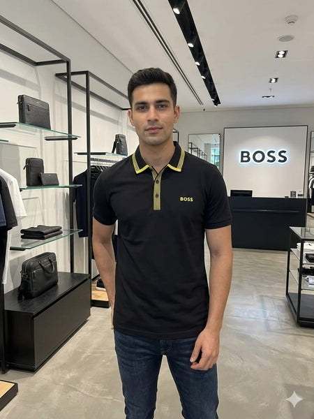 Premium Black Contrast Stripe Polo Shirt