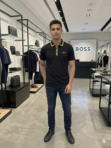 Premium Black Contrast Stripe Polo Shirt