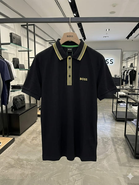 Premium Black Contrast Stripe Polo Shirt