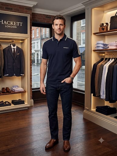 Premium Navy Contrast Trim Polo Shirt