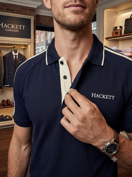 Premium Navy Contrast Trim Polo Shirt