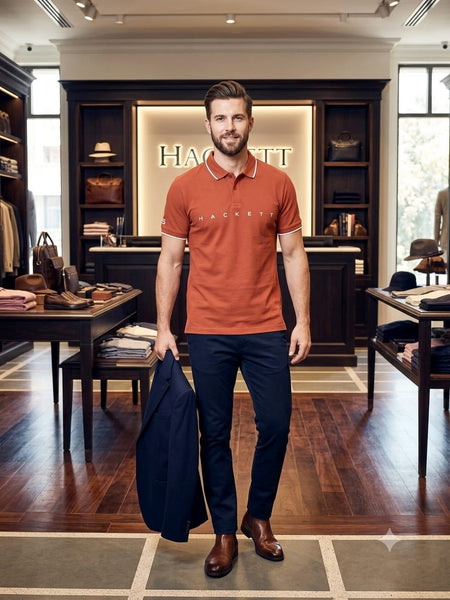 Premium Rust Orange Contrast Trim Polo Shirt