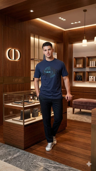 Men's Luxury Designer Navy Blue Casual Drop Shoulder Tee
