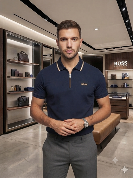 Men Modern Half-Zip Knit Polo Shirt