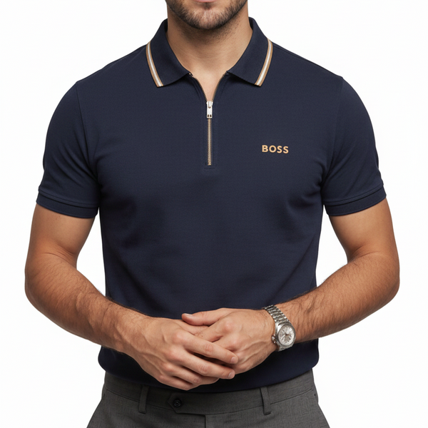 Men Modern Half-Zip Knit Polo Shirt