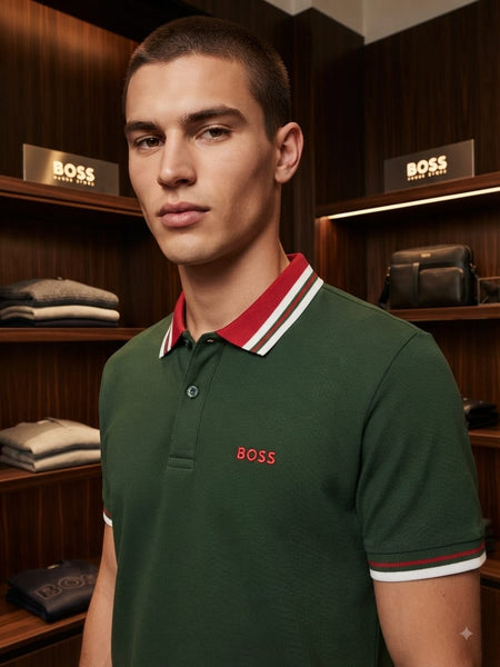 Premium Green Contrast-Trim Polo T-Shirt