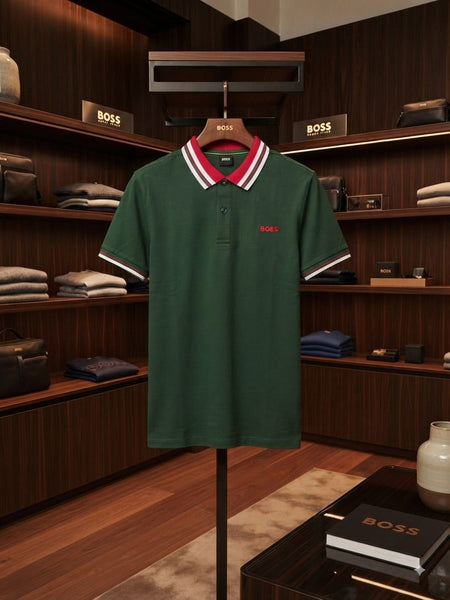 Premium Green Contrast-Trim Polo T-Shirt