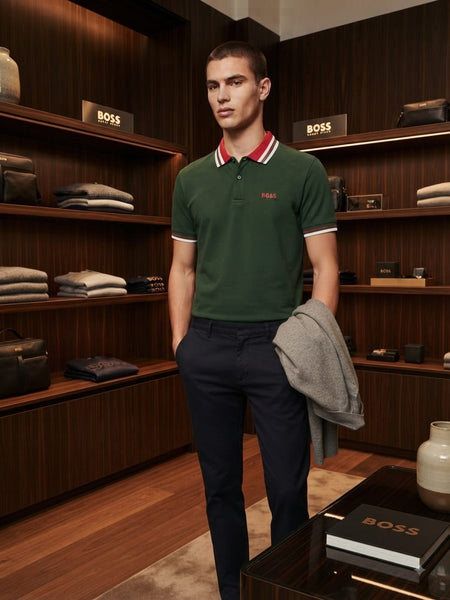 Premium Green Contrast-Trim Polo T-Shirt