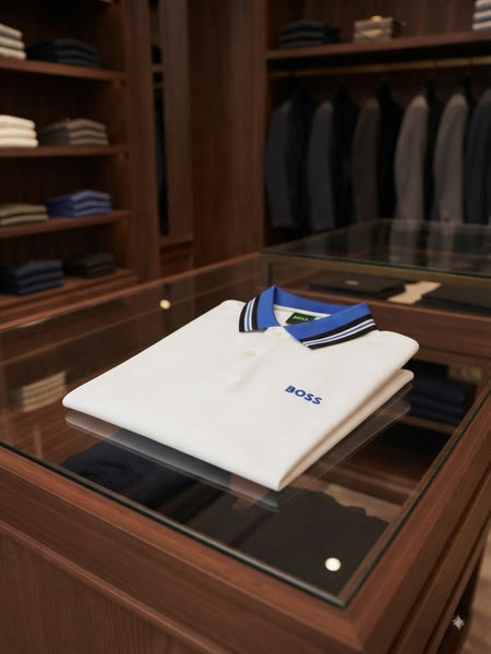 Premium White Polo T-Shirt with Blue Contrast Trim