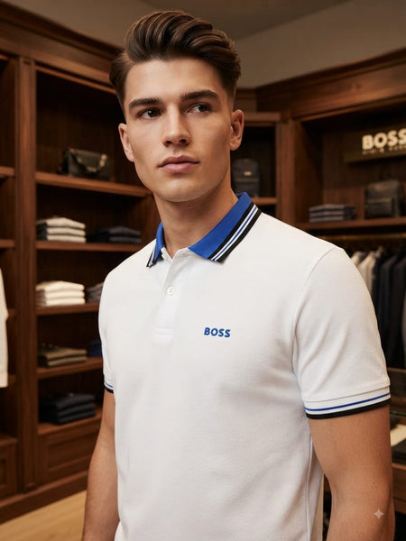 Premium White Polo T-Shirt with Blue Contrast Trim
