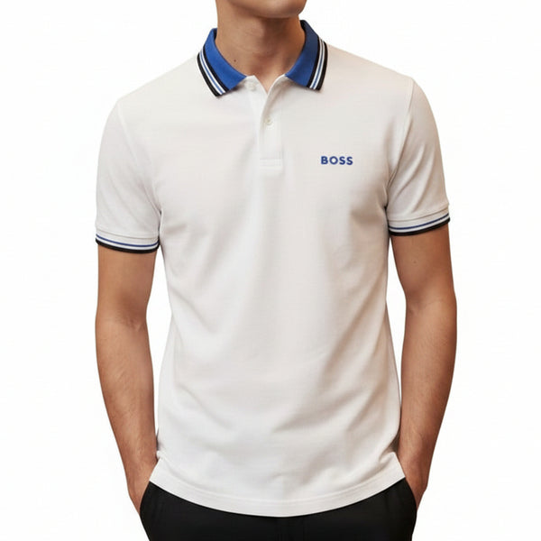 Premium White Polo T-Shirt with Blue Contrast Trim