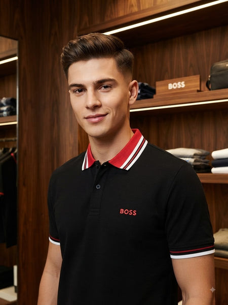 Premium Black Striped Collar Polo T-Shirt