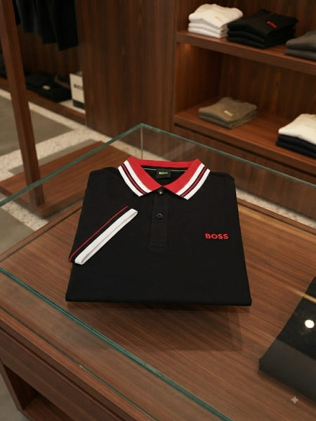Premium Black Striped Collar Polo T-Shirt
