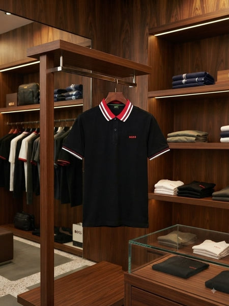 Premium Black Striped Collar Polo T-Shirt